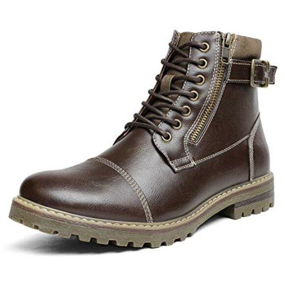 Bruno Marc Men's Motorcycle Combat Oxford Boot Fur Lining Zipper Sz.15 Brown NEW - Picture 1 of 8